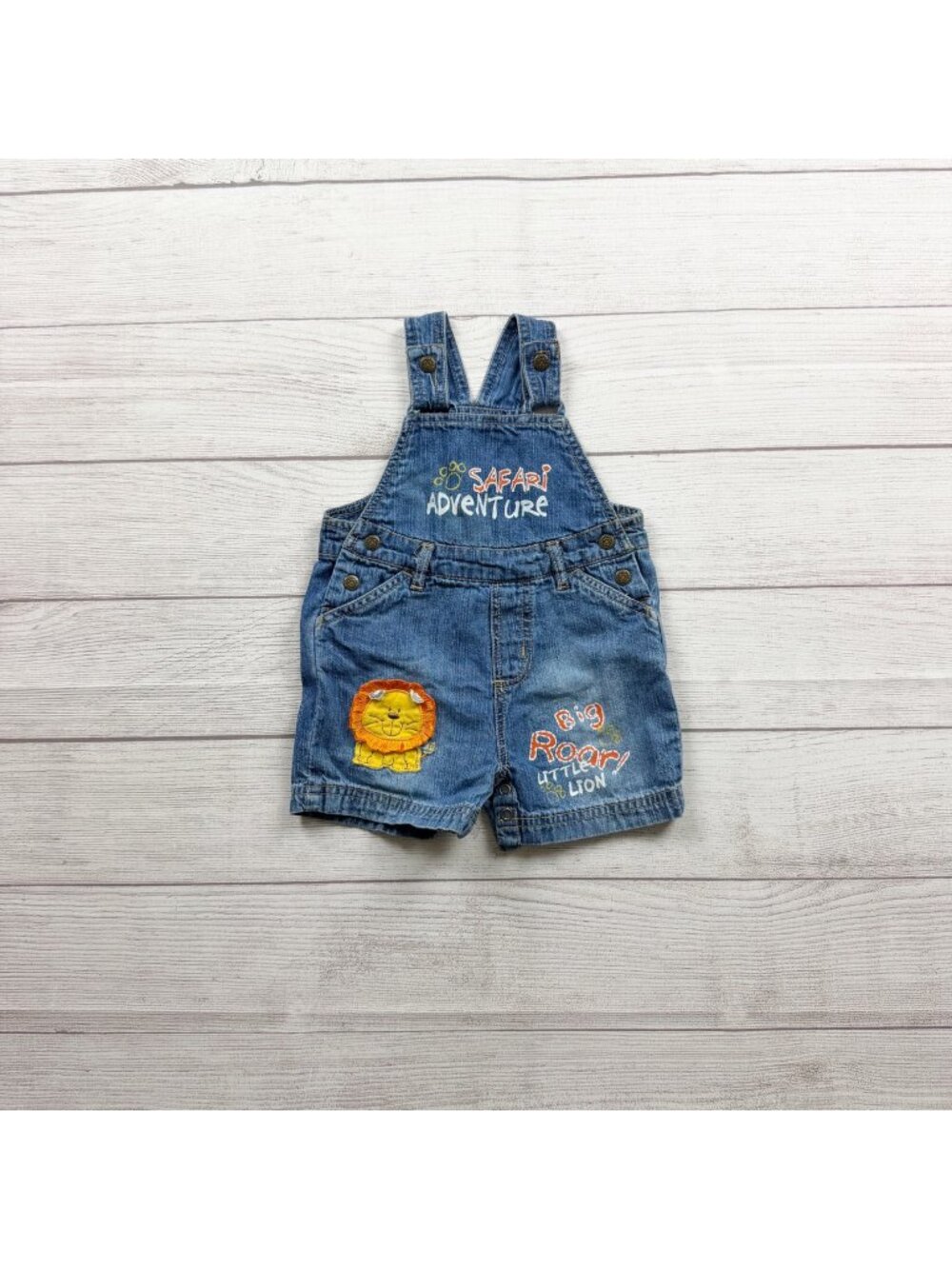 The Childrens Place Denim Safari Jungle Adventure Overalls Shorts 6-9 Months
